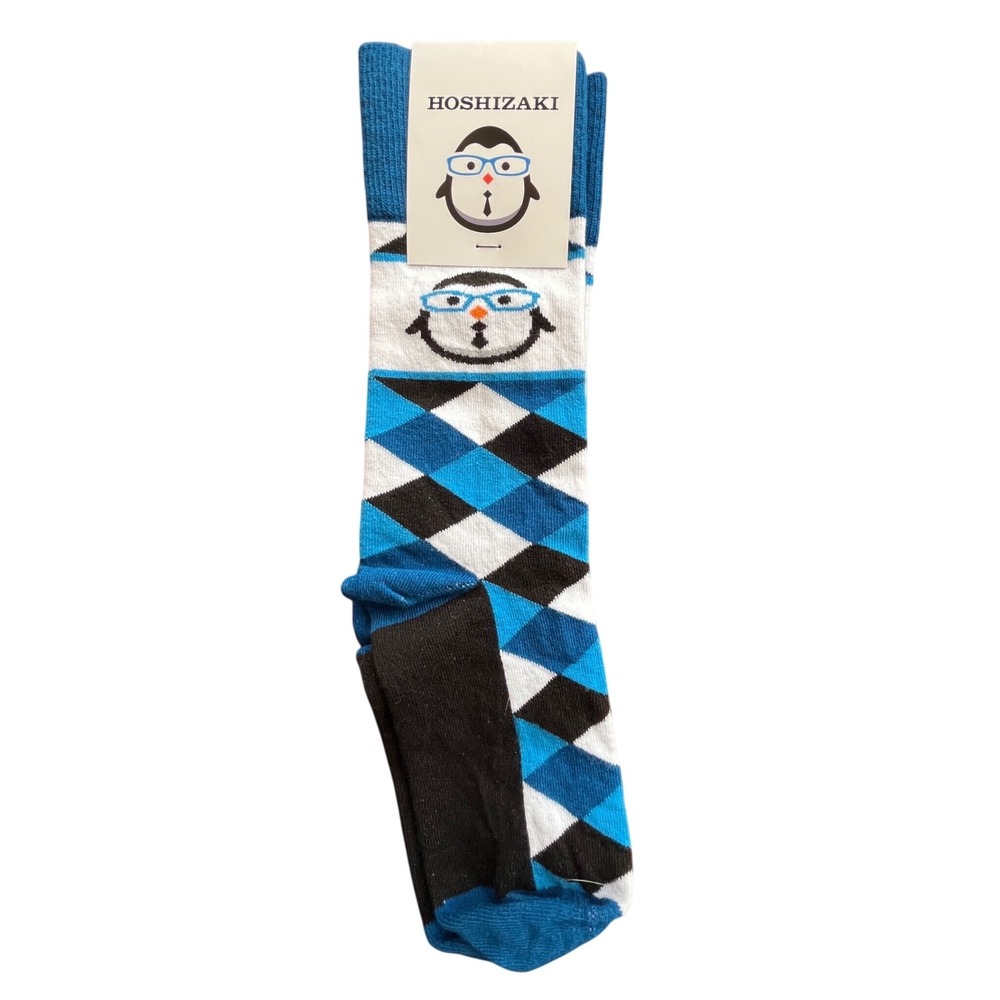 Hoshizaki Sock Club Blue Argyle Penguin Crew‎ Socks Cotton Blend NWT